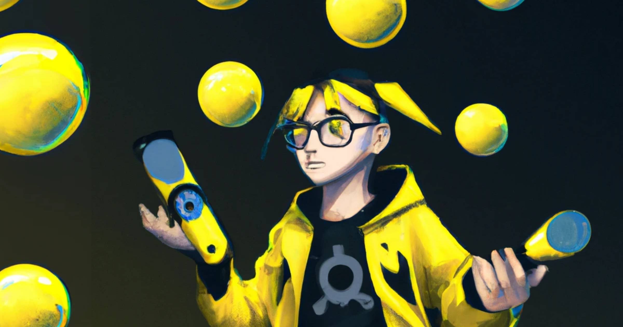 Girl In Yellow Outfit Juggling, Cyberpunk Style